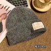 Chapéu de Lã Tricotado Azul para Mulheres Outono e Inverno Versátil Quente Circunferência da Cabeça Grande Proteção para as Orelhas Gorro Estilo Coreano