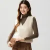 Suéter de cachemir de cuello en V de estilo simple para mujer, chaleco de punto grueso de siete hilos, camiseta sin mangas versátil para capas, suéter de punto