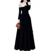Nuevo Vestido Elegante de Encaje Patchwork Color Block Hombros Descubiertos Estilo Francés para Mujer, Vestido Largo Línea A Estilo Socialité Otoño e Invierno, Transfronterizo