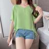 Pijamas de Algodón Seda para Mujer Verano Color Sólido Manga Corta Algodón Cuello en V Camiseta Top Nuevo Delgado Talla Grande Algodón Artificial Ropa para el Hogar