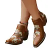 Botines bajos de Amazon bordados en stock, talla grande, nuevos de verano 2026, estilo británico vintage, tacón grueso, botas de vaquero para mujer
