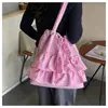 Bolso de Lona Estilo Universitario para Chicas Bolso Tote de Hombro Nuevo de Moda 2025 Estilo Coreano Bolsa de Encaje de Gran Capacidad