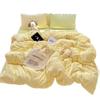 Conjunto de Cuatro Piezas de Algodón Lavado en Color Contrastante Estilo Blogger, Funda Nórdica de Color Puro para Dormir tipo Piel, Juego de Tres Piezas de Sábanas para Cama de Estudiante