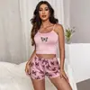 Nuevo Conjunto de Verano Transfronterizo Estilo Europeo y Americano: Camisola y Shorts, Diseño de Mariposa de Seda de Leche, Ropa de Casa y Pijama Sexy para Mujer