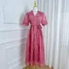 Ropa de Mujer de Comercio Exterior, Foto Real de Vestido de Verano de Alta Gama Estilo Francés con Ceñido a la Cintura, Bordado Pesado, Cuello en V, Multicolor y Diseño Elegante