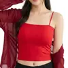 Camisola de Seda Helada Fina de Verano para Mujer, Ropa de Abrigo de Moda con Almohadillas en el Pecho, Ropa Interior tipo Tubo, Camiseta Base Sexy Corta