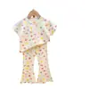 Conjunto de Punto Colorido con Estampado de Corazones para Niñas 2026 Nuevo Estilo de Verano Conjunto Elástico de Top y Pantalones Acampanados para Niños Pequeños
