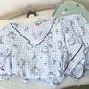 Pijama de Algodón con Nubes de Dibujos Animados de Verano para Mujer, de Manga Corta y Shorts, Cuello en V, Ropa de Verano para Usar, Algodón Puro, Conjunto de Ropa para el Hogar