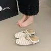Sandálias de tecido respirável estilo francês retrô, bico fechado, sem calcanhar, chinelos baixos para uso externo, sapatos slip-on femininos versáteis