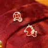 Pendientes Año Nuevo 2026 Año del Caballo Plata Pura Estilo Chino Zodiaco Pendientes de Caballo Lindos Joyería de Ágata Roja
