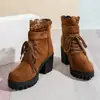 Comercio Exterior Otoño e Invierno Nuevas Botas de Moda de Tacón Alto y Grueso de Talla Grande para Mujer con Punta Redonda, Cierre de Cordones en la Espalda, Botas Cortas de Jinete