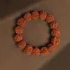 Pulseira Natural Vintage de Sementes de Rudraksha Nepalesa com Pele Vermelha e Amarela de Cinco Pétalas, Contas Budistas Unissex para Meditação e Decoração
