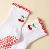 Calcetines de yoga para mujer, calcetines de caña media con dispensador antideslizante, encaje de hongo, bordado de cereza, entrenamiento profesional, correr, Pilates