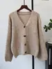 Nova Coleção Outono/Inverno 2026: Cardigan de tricô estiloso estilo coreano, com caimento solto, detalhes de laço e botões, suéter-casaco macio e confortável para mulheres