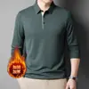 Ropa nueva para hombres de mediana edad y mayores, con forro polar, engrosada, camiseta transpirable, otoño e invierno, cuello camisero, camiseta POLO de manga larga, top casual holgado