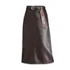 Falda Midi de Cuero PU Elegante y a la Moda para Mujer Otoño/Invierno 2026 Nueva Cintura Alta Adelgazante Longitud Media Elegante Falda de Lápiz para el Trabajo