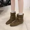 Botas de Pierna de Pantalón de Gamuza con Remaches Puntiagudos Estilo Británico para Mujer 2026 Otoño Nuevas Cómodas Ligeras Versátiles Casual Moda Botines