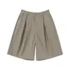 Rumen Meng Tendencia Japonesa Retro Básico Plisados Cargo Pierna Ancha Pantalones de Cinco Puntos para Hombre Verano Sueltos Rectos Casuales