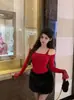 Tops Elegantes de Ropa Interior para Otoño e Invierno, Camisola de Lentejuelas Ajustada, Camiseta de Manga Larga, Tops de Nuevo Estilo Ajustados