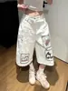 Pantalones vaqueros de tiro alto para mujer, de verano, finos, sueltos, rectos, de siete puntos, pierna ancha, a media pierna, con bordado de caballito
