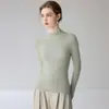 Nueva camisa básica de cachemir de estilo coreano minimalista de cuello semi-alto para otoño para mujer, suéter de punto pullover de manga larga ajustado de color liso