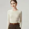Suéter slim fit de gola redonda 100% caxemira pura para mulheres, nova blusa base de tricô para outono e inverno, top interno de manga longa