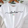 Camiseta Redonda con Estampado de Letras Italianas, Top Casual de Manga Corta para Primavera y Verano, Ropa para Mujer