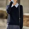 Novo top de malha de base falso de duas peças com gola polo 2026 para mulheres, estiloso e de corte solto, adequado para primavera e outono, e também um suéter para outono e inverno
