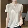 Camiseta Sencilla de Manga Corta con Cuello Redondo Cortada con Tijera de Lyocell, Top Holgado de Punto Fino de Verano Adelgazante de Manga Corta Estilo Coreano para Mujer