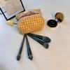 Bolsa de cosméticos estampada xadrez clássica, bolsa de armazenamento de cosméticos fofa, bolsa de cosméticos de algodão plissada com zíper para cuidados com a pele