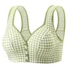 Sutiã xadrez com fecho frontal para mães, sutiã feminino sem aro, estilo regata fino, tamanho grande, sutiã respirável para meia-idade e idosos