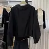 Chamarra Corta con Capucha Estilo Coreano Doble Cierre para Mujer Otoño 2026 Holgada Casual Dobladillo con Cordón Chaqueta Cargo Top
