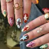 Uñas Postizas de Bloques de Color Retro con Estrella, Uñas Largas Europeas y Americanas con Forma de Almendra, Uñas Postizas de Estrella de Cinco Puntas Coloridas, 24 Piezas