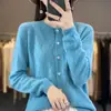 Cárdigan de lana 100% para primavera, nuevo estilo coreano, simple, de cuello redondo, con patrón ondulado, abrigo holgado y elegante para mujer