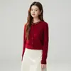 Gris Clásico Moderno Versátil Cuello de Pico Cuello Redondo con Perlas Cardigan de Punto de Cachemira Temporada Otoño Invierno