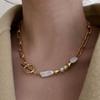 Collar de Metal con Perlas Barrocas Empalmadas de Diseño Dongdaemun de Corea del Sur para Mujer, Cadena Corta Personalizada para Clavícula, Accesorios