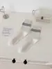 Calcetines de Encaje Patchwork para Mujer hasta la Mitad de la Pantorrilla Puntos de Colores Bloqueados Borde Fruncido Algodón Estilo Coreano Estilo Suave Calcetines Caídos