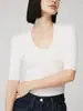 Suéter Básico de Manga Curta com Gola Redonda Slim Fit de Lã Merino 120S Primavera 2/60 para Mulheres