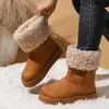 Botas de Neve de Comércio Exterior Plus Size 2026 Inverno Novo Estilo Solado Grosso Veludo Quente Superfície de Veludo Plataforma Salto Grosso Botas de Cano Médio Femininas