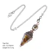 Pêndulo de Cristal Transfronteiriço com Pedra Triturada e Resina, Cor Cobre Vermelho Antigo, Cone Hexagonal de Ponta Única, Acessório de Yoga Meditação, Pêndulo de Frequência Ajustável