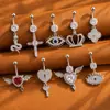 Nuevo modelo de comercio exterior anillo para ombligo de mariposa con incrustaciones de circonita de cobre, piercing de acero inoxidable 14G con rosca externa para ombligo, en stock de fábrica