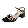 Sandálias para Mulheres Verão Novas Versáteis Bico Aberto Sapatos da Moda Celebridade da Internet Estilo Fada Francesa com Saia Salto Alto Romano