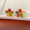 Elegância clássica! Brincos de tarraxa quadrados em formato de flor cravejados com zircônia na cor café, brincos Maillard, toque de luxo leve e de alta qualidade, brincos femininos