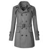Gabardina larga de lana de doble botonadura con solapa gris para hombres jóvenes ropa de invierno cinturón guapo material de lana abrigo británico