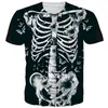 Modelo Popular Transfronterizo Venta Directa Europeo y Americano Impresión Digital 3D Camiseta para Hombre Serie Calavera Esqueleto de Halloween Mangas Cortas Casual
