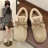 Zapatos casuales nuevos de suela suave y fondo plano con forro polar para mujer, sin cordones, 2026, zapatos retro de invierno con pelo para mujer, zapatos de algodón, lazo