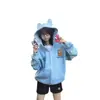 Sudadera con capucha nueva de primavera y otoño para mujer, gato pequeño, bordado de velcro, holgada, moda perezosa, top versátil, chaqueta, moderna