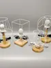 Kit de Materiales DIY para Set de Lámpara de Mesa Tejida Hecha a Mano, Lámpara de Madera Maciza, Marco de Hierro Metálico, Accesorios para Base de Lámpara de Mesa de Cuadrícula de Abuela
