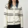 2026 Principios de Primavera Nuevo Estilo Coreano Camisa Rayada Bloque de Color Cuello de Punto Cárdigan Suéter para Mujer Falso Dos Piezas Prendas de Abrigo Holgadas