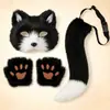 Cosplay de Halloween máscara de pelúcia realista de gato e raposa, conjunto de patas e cauda, adereços de performance para fantasia de festa